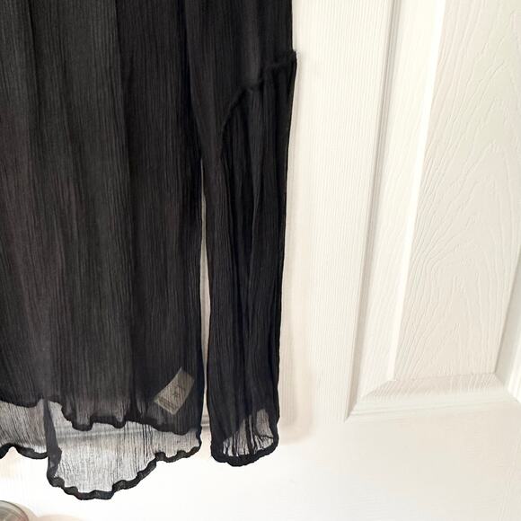 Free People Black Sheer Silk High Neck Vtg Victorian Witchy Core Blouse 6 Small - Picture 5 of 8